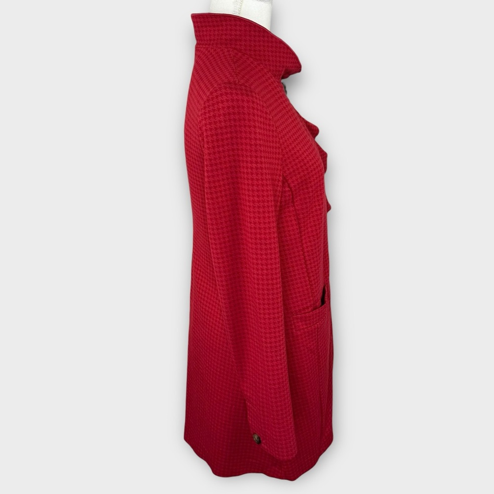 CAbi Red Houndstooth Long Coat S Chic Elegant Ponte Asymmetrical Ruffle Peacoat - Picture 8 of 13